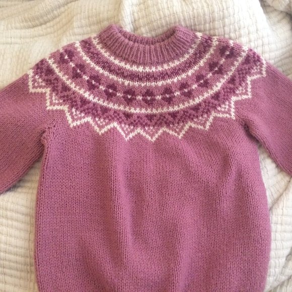 Vintage Sweaters - Vintage fair isle hand-knit sweater (pink)